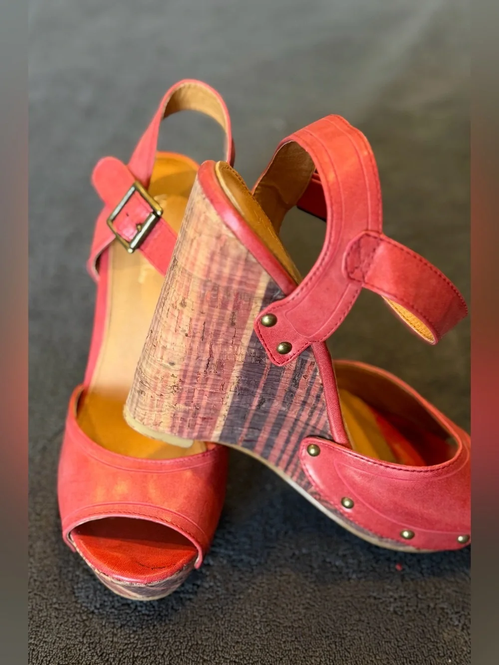 Red Ankle-Strap Wedge Sandals for Women
